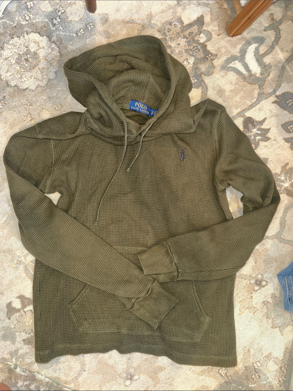 Ralph Lauren Olive Waffle Knit Pullover Hoodie